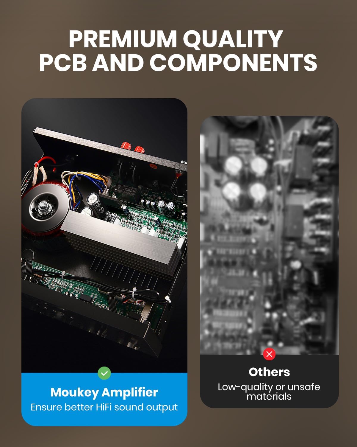 Moukey Stereo Receivers with Bluetooth 5.0, 2.0 Channel Power Audio Amplifier Stereo System w/USB, SD, AUX, RCA, MIC in w/Echo, LED for Karaoke, Home Theater Speakers, 400W Peak, 25W× 2 RMS- MAMP1